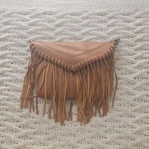 Fringe Crossbody Bag in Tan - Women's Leather-Style Purse